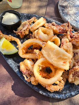 Squid rings in Greek taverna on Crete Island