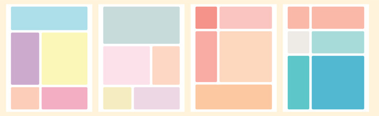 pastel planner layout set with minimalist geometric frames and colorful grid templates for stationery design