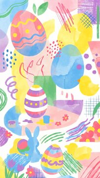 Abstract Watercolor Easter Background with Colorful Eggs