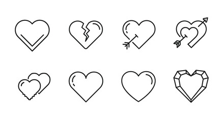 A collection of diverse heart shapes and symbols in a variety of styles and designs.