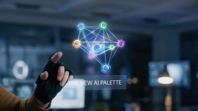 New ai palette investing future technology network hologram interface dark office creative atmosphere cyber hand control innovation concept digital