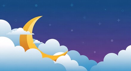 Fototapeta premium Crescent Moon in Cloudy Night Sky.