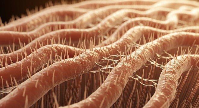 Microscopic view of collagen fibers 3D render