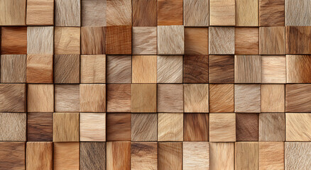 Wooden square block wall background texture used in modern interior design, crafted from natural wood material for home decor projects, architectural concepts, branding visuals
