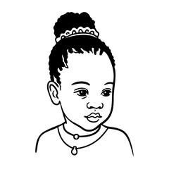 Dibujo sencillo con líneas de una niña de raza negra con camiseta de manga corta y peinado afro  © teracreonte