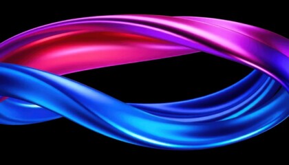 Abstract Pink and Blue Flowing Wave Shapes on Black Background
