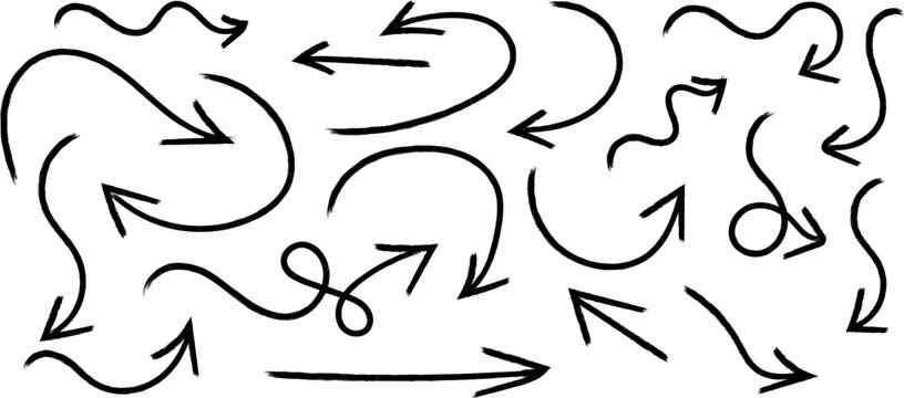 A chaotic arrangement of hand drawn arrows and curved lines fills the frame suggesting movement direction and abstract thought high quality professional detailed