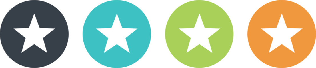 Obraz premium Star rating icon set feedback review evaluation favorite quality score colorful round symbols flat vector illustration