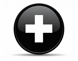 Fototapeta premium Glossy black medical cross button symbolizing healthcare, first aid, and emergency assistance