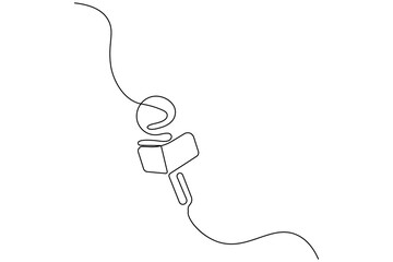 Obraz premium Continuous line art of a microphone for podcast and music logo design 