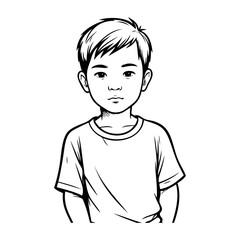Dibujo sencillo con líneas de un niño de raza asiática con camiseta de manga corta  © teracreonte