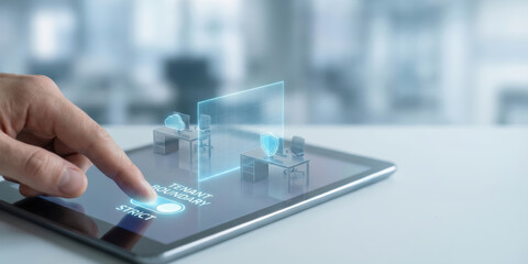 Tenant boundary and strict data protection concept with ai technology preventing leakage on digital tablet