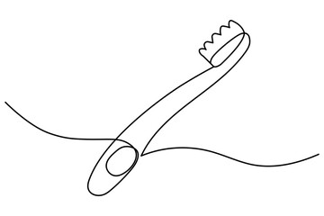 Obraz premium A minimalist continuous one line drawing of a toothbrush on a white background, perfect for dental health and oral hygiene design concepts in a modern vector style.