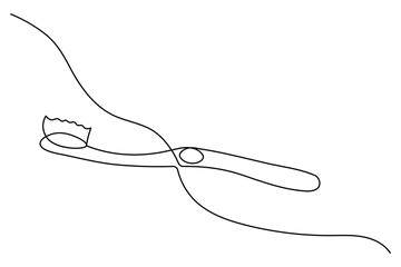 Obraz premium A minimalist continuous one line drawing of a toothbrush on a white background, perfect for dental health and oral hygiene design concepts in a modern vector style.