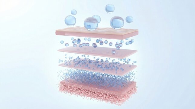 Innovative multilayer filtration system with water purification bubbles,3D illustration of clean technology,moisture absorption and molecular filtering concept