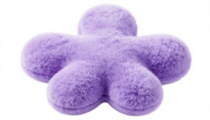 Purple fuzzy flower shape pillow isolated on white background