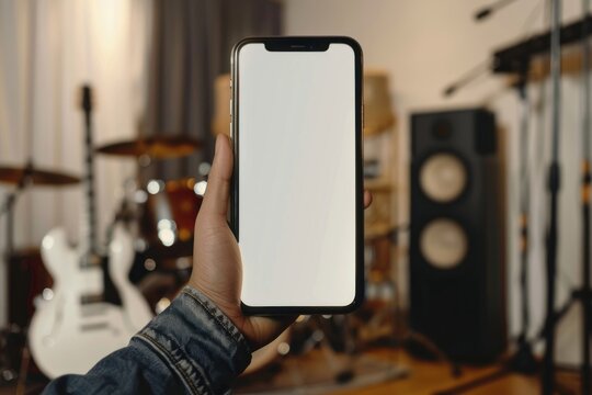 Blank smartphone mockup electronics speaker iphone.