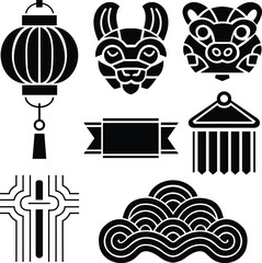 Chinese new year symbol sets silhouette vector