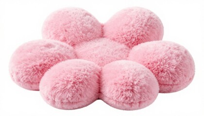 Pink fuzzy cloud shape pillow isolated on white background
