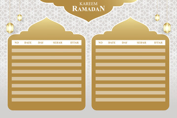 template of prayer time schedule for Muslims during the month of Ramadan and fasting