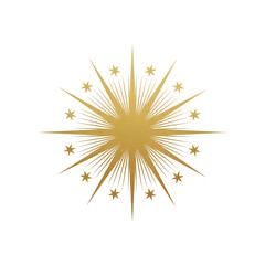 Fototapeta premium Golden starburst design element with rays and butterflies isolated on transparent background