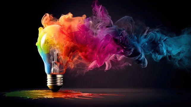 Lightbulb eureka moment with Impactful and inspiring artistic colourful explosion of paint energy Generative Ai, ideal for creativity, innovation, and motivational design