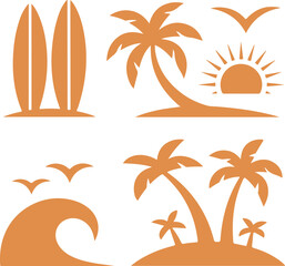 Obraz premium Set of tropical beach and summer vacation icons and silhouettes