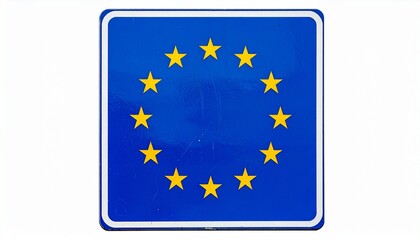 European Union Flag Sign with Yellow Stars on Blue