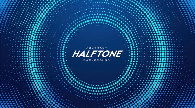 Abstract halftone blue background with glowing circular dotted pattern,modern technology concept design for digital presentations,posters and UI elements