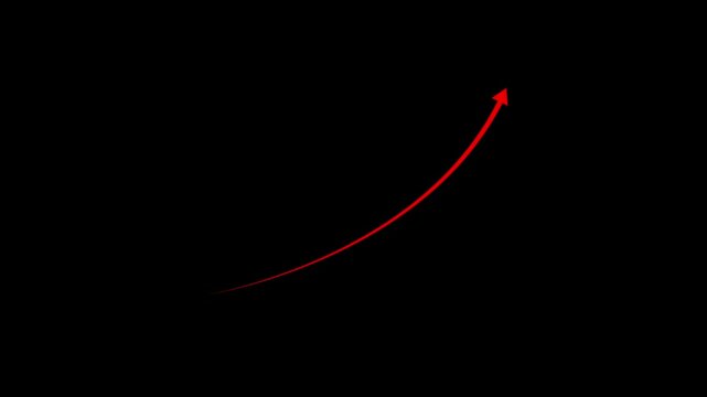 Business graph chart with upward trend arrow red color animation on black background.