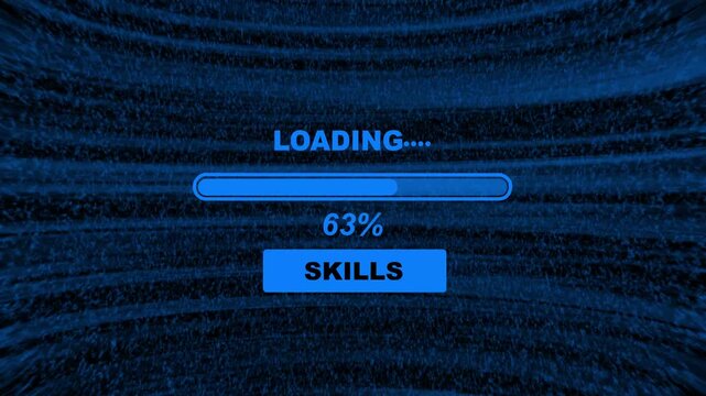 Progress bar skills loading animation. Skills development loading bar concept for career growth.  professional training performance visualization. 4k video on background.