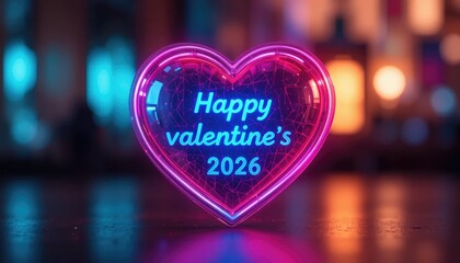 Neon heart with happy valentines 2026 text love valentines day