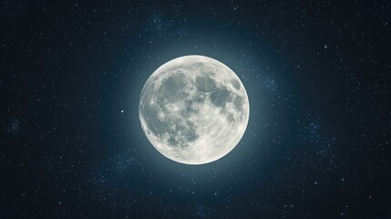 Bright Full Moon Glowing in Starry Sky with Deep Blue Background Illuminating Night Landscape