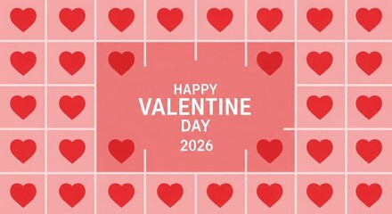 Red hearts pattern with happy valentine day text love
