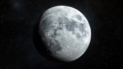 Majestic Moon Surface with Craters and Stars in Background Captured in Clear Night Sky