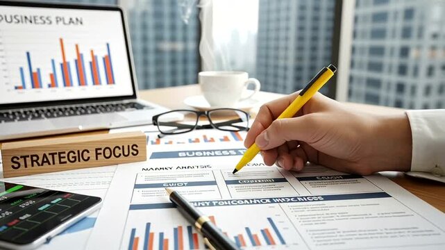 Business Planning and Strategic Focus on Desk.