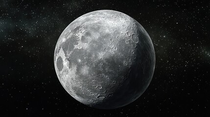 Stunning Close-Up View of the Moon in Space with Detailed Craters and a Starry Background