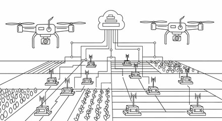 Drones Monitoring Crops in Agricultural Field.