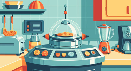 Futuristic Kitchen Appliance with Food Inside.