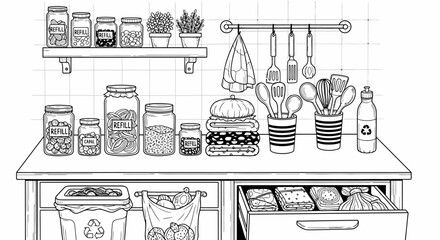 Kitchen Utensils and Cooking Essentials Display.