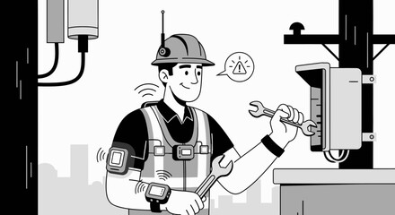 Technician in Hard Hat with Wrench.