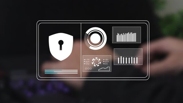 IT specialist securing enterprise network data using firewall protection. Professional developer managing digital cybersecurity system.