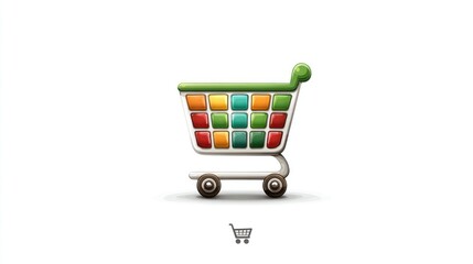 Colorful Shopping Cart Icon with Shadow on White Background.