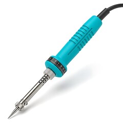 Fototapeta premium A teal and silver soldering iron on a white background