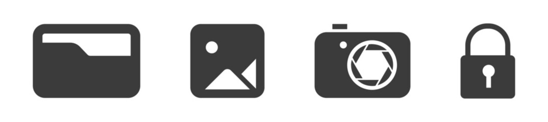 Obraz premium Photo and gallery icons with camera and safety folder