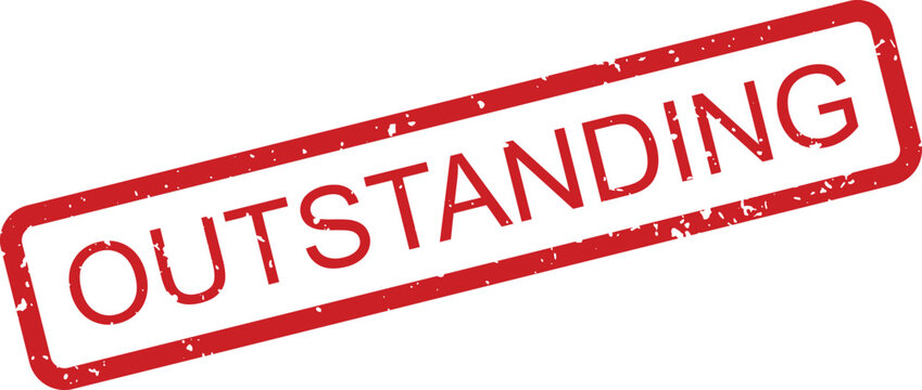 Red outstanding rectangular rubber stamp with a grunge texture effect on a clean white surface