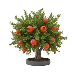 3D dwarf pomegranate bonsai tree, isolated on transparent background