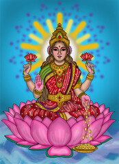 Fototapeta premium hand drawn digital art of goddess laxmi