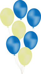 Blue and Yellow Birthday Balloons Bouquet Isolated on White