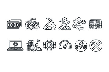 Cryptocurrency, blockchain outline icon set. Mining, bitcoin, technology line icons collection